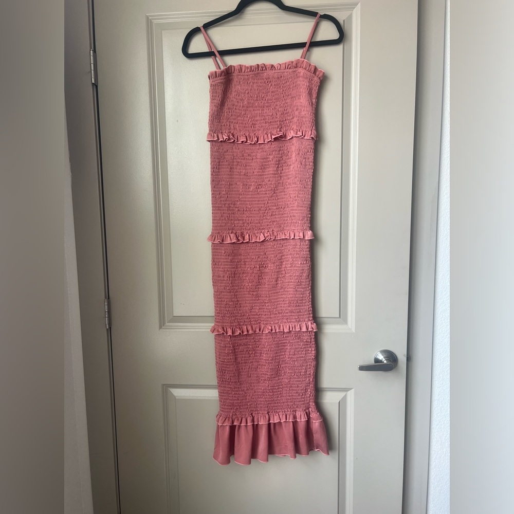 Mable Daphne Smocked Ruffle Midi Dress - Picture 9 of 11
